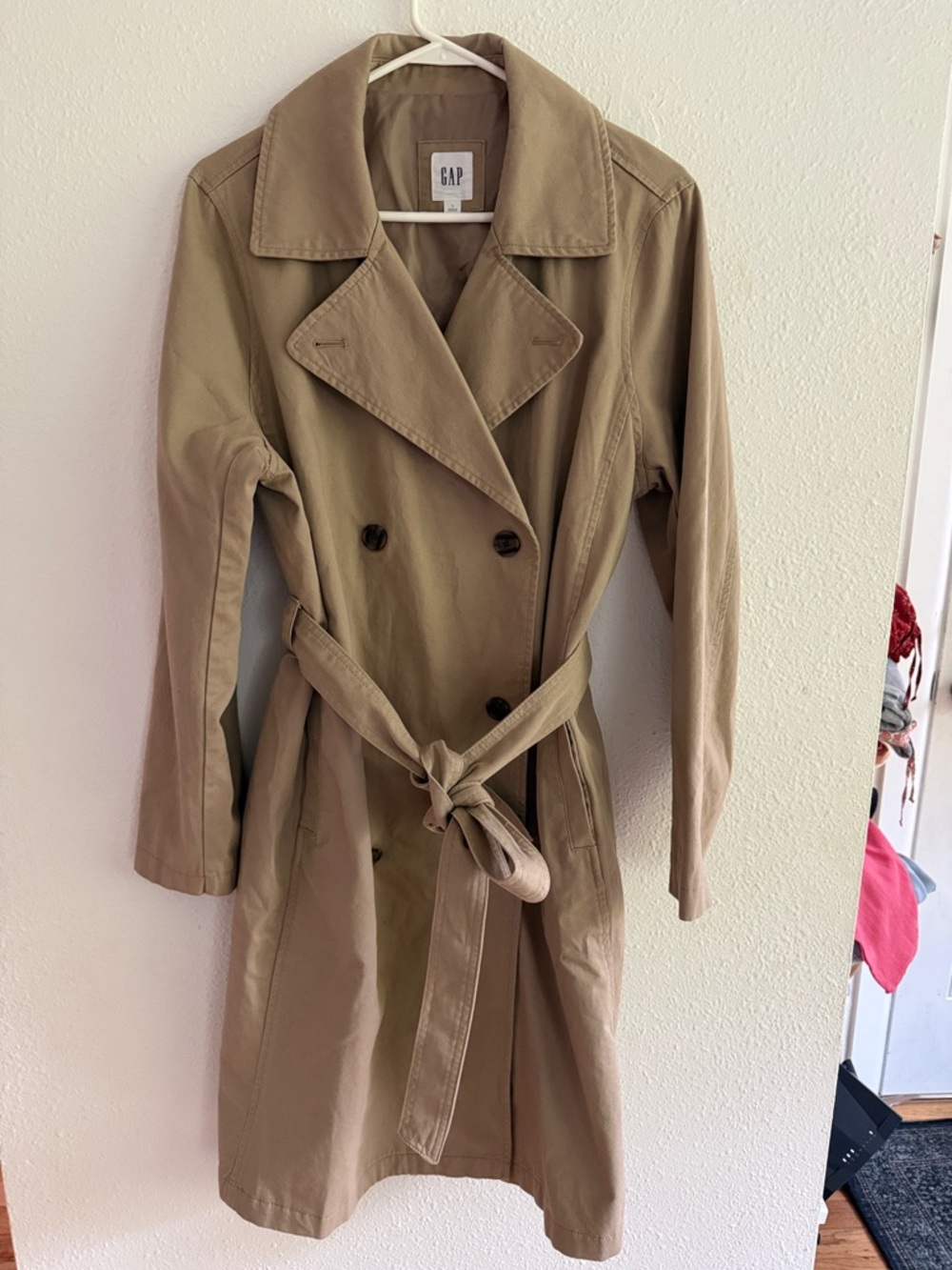 GAP Tan Double-Breasted Trench Coat with Belt